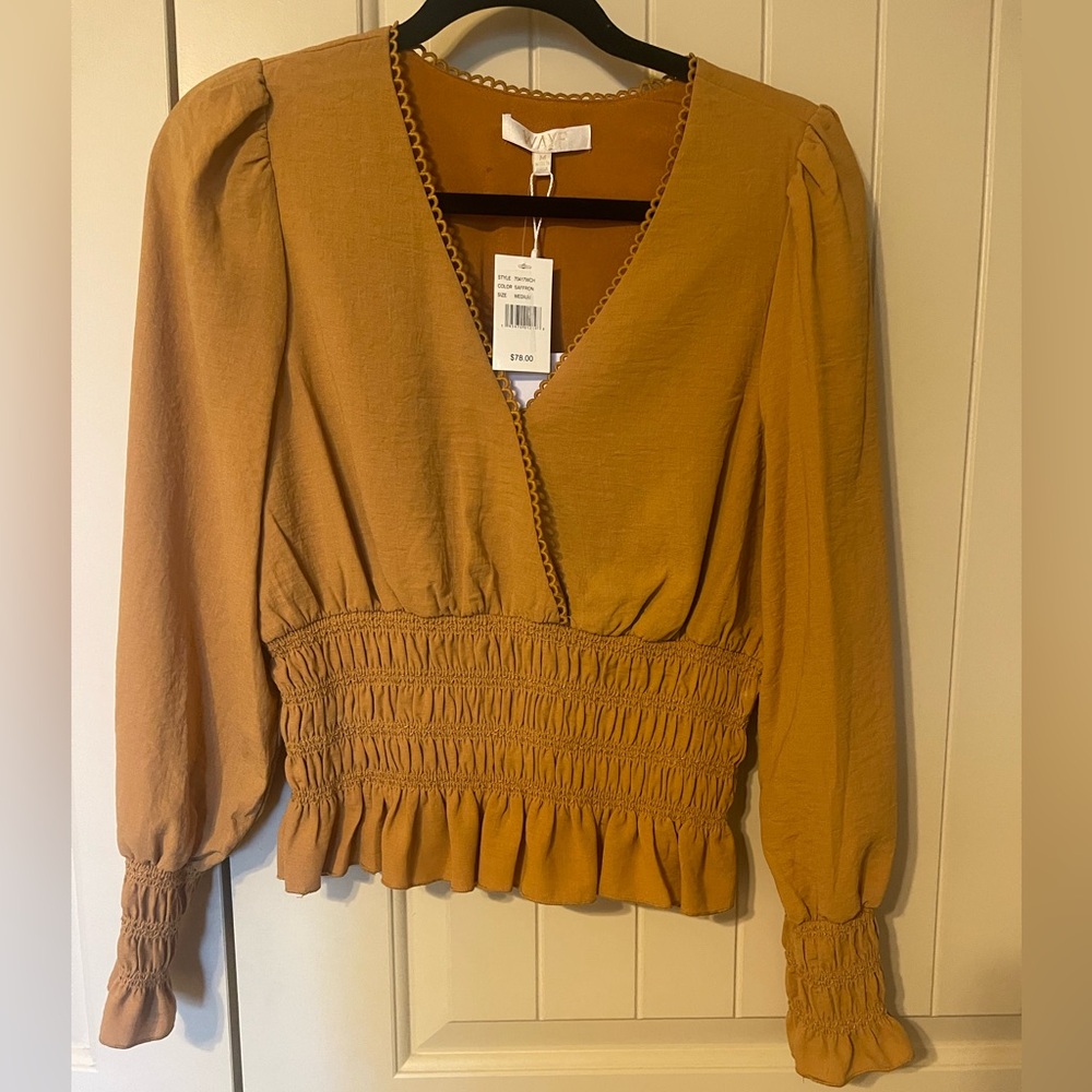WAYF smocked waist saffron top. New with tags. Size medium